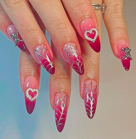 Monster High Inspired Nails, Pink Goth Nails, Pink And Red Nail Designs, Red Nail Designs For Prom, Nail Designs For Prom, Red Prom Nails, Nail Art Red, Prom Look, Mens Nails