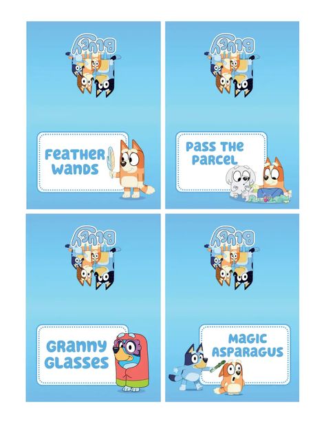 Bluey Food Labels.pdf Bluey Party Favors Free Printables, Free Bluey Printables, Bluey Party Food Ideas, Bluey Party Favor Printables Free, Bluey Food Labels Printable Free, Bluey Printables Free, Bluey Birthday Food Ideas, Bluey Food Labels, Bluey Food Ideas Party