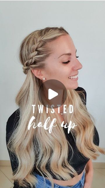 Poppy ✨️♏️ on Instagram: "EASY EVERYDAY HAIRSTYLE ✨️👇 1. Start with a middle part 2. Grab 2 strands at the front on one side 3. Twist clockwise the strand that is closest to the face 4. Cross it over the other strand 5. Add new hair to the strand that is closest to the face 6. Twist it clockwise & cross it over the other 7. Repeat until reaching the ear 8. Finish the twist normally & repeat on the other side 9. Fix both twists together at the front under your chin 10. Flip over your head 11. Impress your friends with this hairstyle ✨️🤪 Poppy x Comb : @tangleteezerus Clear elastics : @mykitsch . . . . . . . #weddingguesthair #hairinspiration #hairstyletutorial #promhairstyle #simplehairstyles #promhair #hairtutorial #hair #hairstyles #hairinspo #hairstyle #hairtutorials Side Twist Hairstyles, Front Twist Hairstyles, Everyday Hairstyle, Chin Hair, Easy Everyday Hairstyles, Open Hairstyles, Wedding Guest Hairstyles, Middle Part, Middle Parts