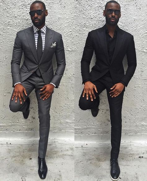 Two colors a well dressed man can never go wrong with.. Which one would you wear ? #Gentleman #MusikaFrere  199flags.com Men's Fashion Wedding Suits For Groom, Casual Wedding Suit, Men In Suits, Grey Suit Wedding, Costume Africain, Fashion Dark, Wedding Suits Groom, Hipster Man, Prom Suits