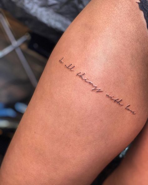 Dainty Scripture Tattoos, His Will Not Mine Tattoo, Christian Script Tattoo, Fine Line Tattoo Ideas Words, He Loved Me First Tattoo, Fine Line Bible Verse Tattoos, Short Bible Verse Tattoos, Small Tattoos God, Dainty Biblical Tattoos