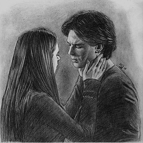 Damon Salvatore and Elena Stefan Salvatore Sketch, Drawing Damon Salvatore, Damon Salvatore Sketch, Damon Sketch, Damon Salvatore Drawing, Damon Salvatore And Elena, Damon Y Elena, Person Sketch, Damon Elena