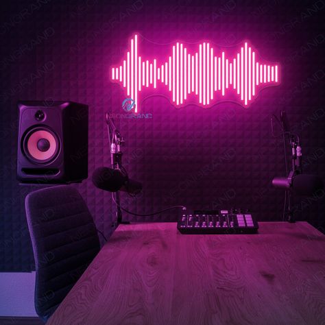 #NeonLightSigns #BrightIdeas #NeonSigns #BrightIdeas Recording Studio Bedroom, Podcast Room Design, Radio Studio, Studio Bedroom, Cool Neon Signs, Home Studio Ideas, Home Music Rooms, Music Rooms, Neon Box