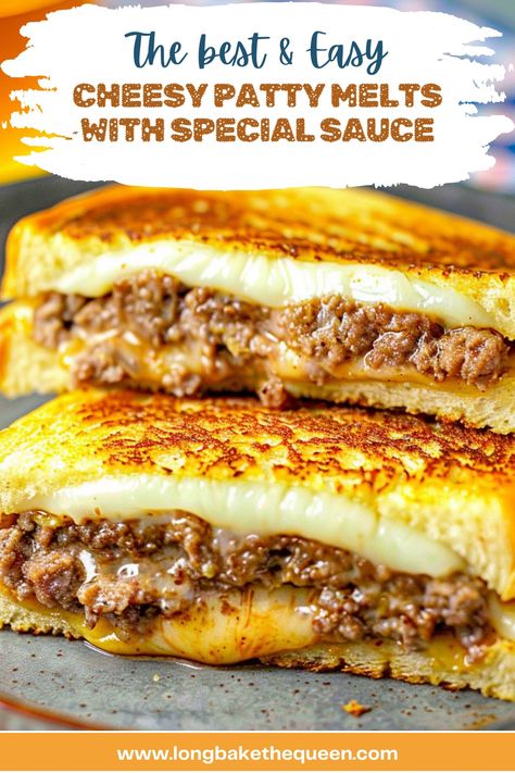 Dive into the ultimate comfort food with these Cheesy Patty Melts with Special Sauce! Each sandwich is packed with juicy beef patties, melted cheddar and provolone, all sandwiched between crispy, buttery rye bread. The secret sauce adds a tangy kick that elevates this classic to new heights. Perfect for a cozy dinner or a satisfying lunch. Don’t miss out on making this delicious, easy-to-follow recipe. Pin now to save for later and share with friends! Patty Melt Sliders Ground Beef, Patty Melts Recipe, Cheeseburger Panini, Patty Melt Recipe Pioneer Woman, Beef Melt Sandwich, Patty Melt Sauce, Patty Melts With Secret Sauce, Melt Sandwiches, Classic Sandwiches