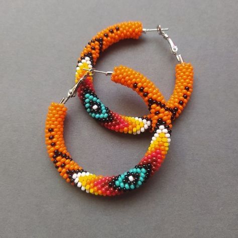 Beading Loom, Hoop Earrings Large, Seed Bead Jewelry Patterns, Seed Bead Crafts, Beaded Earrings Native, Earrings Pattern, Beaded Earrings Diy, Native American Beaded Earrings, Earrings Diy