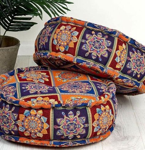 Diy Floor Cushion, Round Floor Cushion, Boho Floor Pillows, Sewing Cushions, Boho Floor, Sewing Pillows, Diy Flooring, Bean Bags, Diy Cushion