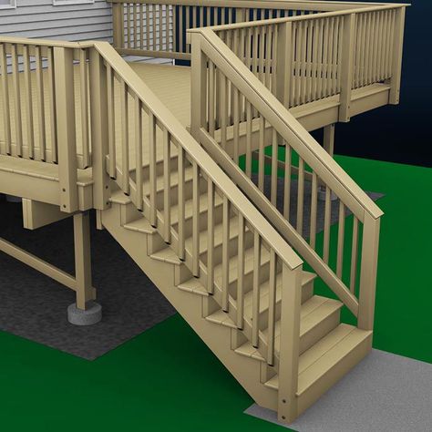 How to Build a Deck: Wood Stairs and Stair Railings Wood Deck Steps, Outdoor Railing, Exterior Stair Railing, Wood Railings For Stairs, Deck Handrail, Deck Stair Railing, Build A Deck, Outdoor Stair Railing, Porch Stairs