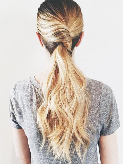 A twisted ponytail nods to the look of a French twist Ponytail Hairstyles Easy, Twist Ponytail, A Ponytail, Long Blonde, Long Blonde Hair, Bad Hair, Beach Waves, Bride Hairstyles, Hair Dos