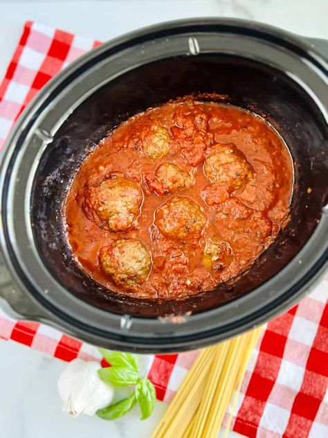 Slow Cooker Italian Meatballs and Sauce - The Short Order Cook Crock Pot Meatballs Italian, Italian Meatballs And Sauce, Italian Ground Beef, Seasoned Meatballs, Slow Cooker Italian Meatballs, Meatballs Tomato Sauce, Easy Crockpot Meatballs, Slow Cooker Meatballs Italian, Meatballs And Sauce