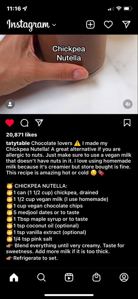 Vegan healthy nutella Chickpea Nutella Recipe, Chickpea Nutella, Dairy Free Nutella, Diet Sweets, Healthy Nutella, Vegan Nutella, Box Recipes, Dessert Recipies, Dairy Free Diet