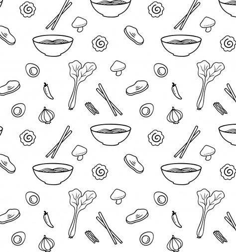 Illustration of mie pattern Premium Vect... | Premium Vector #Freepik #vector #pattern #food #hand #hand-drawn Food Pattern Design, Food Pattern Illustration, Noodle Logo, Food Doodle, Background Food, Food Background, Food Vector, Food Doodles, Doodle Background