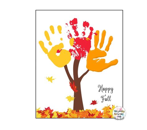 Fall Tree Handprint Craft Art Printable Template / Autumn Activity / Fall Crafts / Happy Fall Tree Handprint, Fall Handprint Crafts, Hand Print Tree, School Keepsake, Fall Greeting Cards, Fall Tree, Handprint Craft, Fall Crafts Diy, Fall Crafts For Kids