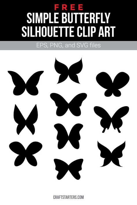 Butterfly Clip Art Black And White, Free Svg Butterfly, Clip Art Butterfly, Silhouette Art Easy, Simple Silouhette, Butterfly Silhouette Templates, Butterfly Drawing Simple, Simple Butterfly Drawing, Simple Svg