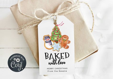 Cookie Labels Printable Tags, Cookie Gift Tags Sayings, Crumbl Cookie Gift Tag, Baked With Love Tags, Baked With Love Christmas Tags, Holiday Cookie Gift, Christmas Gift Tags Template, Editable Gift Tags, Gift Tag Template