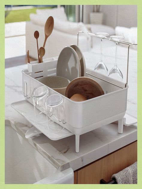 Added bonus: A built-in wineglass holder. Kitchen Dish Rack, Kitchen Sink Storage, Dish Drying Rack, Wine Glass Rack, Compact Kitchen, Sink Storage, Dish Rack, Glass Rack, Wine Glass Holder