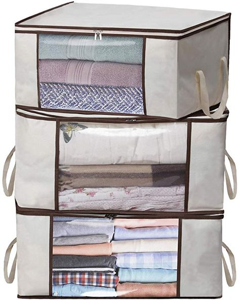 Amazon.com: MISSLO Thick Oxford Clothing Organizer Storage Bags for Clothes, Blanket, Comforter, Closet, Medium, 3 Piece Set (Beige): Home & Kitchen Dorm Comforters, Moving Containers, Oxfords Outfit, Clothing Organizer, Closet Clutter, Comforter Storage, Blanket Comforter, Dorm Organization, Vacuum Bag