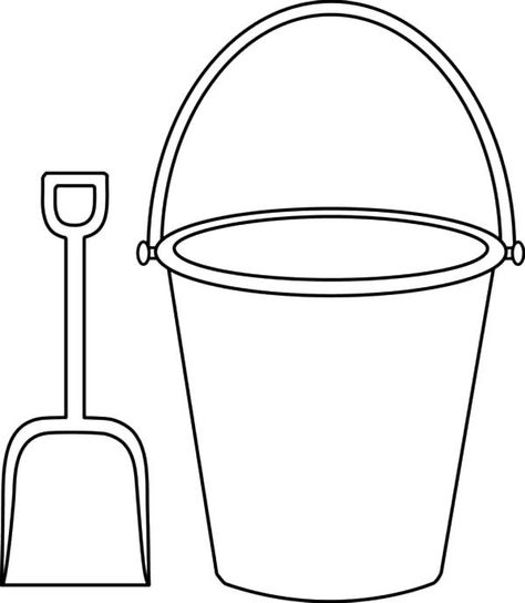 Sand Bucket and Pail Coloring Pages Bucket Coloring Page, Shovel Craft, Beach Theme Preschool, Bucket Drawing, Bucket Crafts, Space Party Decorations, Beach Pail, Summer Arts And Crafts, Sand Bucket