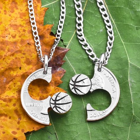 Gifts For Him Sports, Basketball Gifts For Boyfriend, Relationship Jewelry, Basketball Jewelry, Softball Necklace, Basketball Necklace, Le Basket, Coping Saw, Silver Quarters