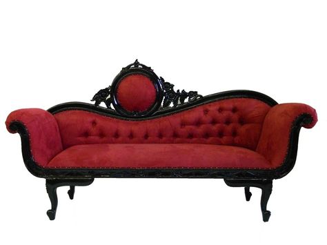 Black and red couch sofa victorian goth gothic furniture decor Gothic Couch, Gothic Sofa, Red Chaise Lounge, Styl Goth, Victorian Couch, Sofa Santai, Red Couch, Gothic Furniture, Chaise Lounge Sofa