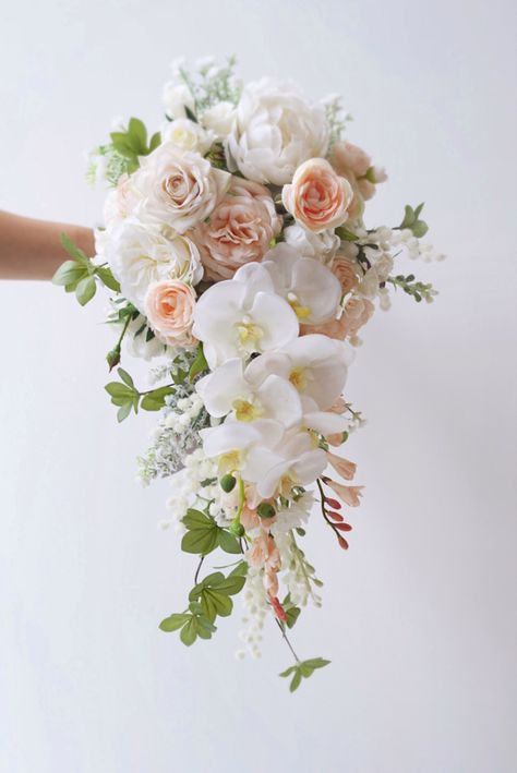 Bride Bouquets With Orchids, Orchid Cascade Wedding Bouquet, Bridal Bouquet Waterfall, Orchids And Peonies, Wedding Bouquets Orchids And Roses, Peony And Orchid Wedding Bouquet, Wedding Flowers With Orchids, Wedding Bouquets Bride Cascade, Waterfall Orchid Bouquet