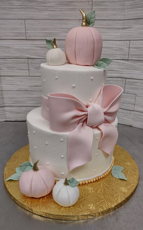 Pumpkin Baby Shower Cake Girl, Pink Little Pumpkin Baby Shower Ideas, Pink Pumpkin Baby Shower Cake, Fall Baby Shower Cakes Girl, A Little Pumpkin Is On The Way Cake, Pumpkin Gender Reveal Cake, Fall Baby Shower Cake Ideas, Lil Pumpkin Baby Shower Cake, Pumpkin Themed Cake