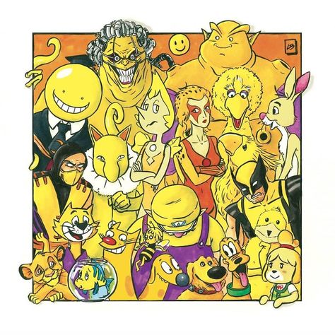 Yellow Team Famous Fictional Characters, Yellow Characters, Colored Characters, Geek Art, Cartoon Crossovers, Character Wallpaper, Comic Book Characters, Cultura Pop, Pablo Picasso