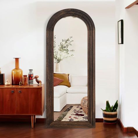 Arched Full Length Mirror Solid Wood Frame Mirror Floor Mirror with Back Hooks Vertically Hanging Wall Mirror Dressing Mirror for Bedroom Living Room (65"x22", Charcoal Baked) Letto Bedroom Inspo Wood Mirror Wall, Arch Full Length Mirror, Large Bedroom Mirror, Arched Full Length Mirror, Arched Floor Mirror, Wood Frame Mirror, Contemporary Mirrors, Mirror Floor, Floor Length Mirror