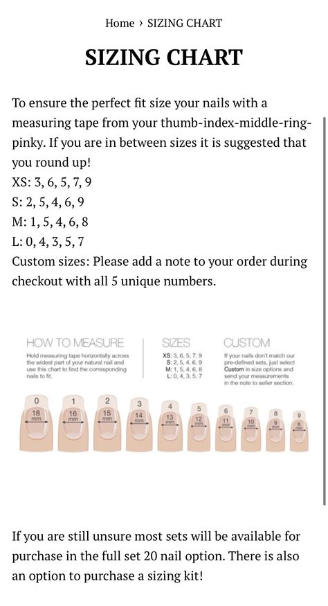 Nail Application Guide, Press On Nail Sizes, Press On Size Chart, Nail Size Guide, Selling Nail Sets, Nail Notes, Press On Nail Chart Size, Nail Sizing Chart, Acrylic Nails Sizes Chart