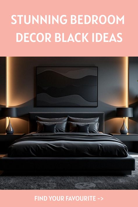 Stunning Bedroom Decor Black Ideas Black Bedroom Carpet Ideas, Bedroom Luxury Elegant Modern Black, Black Rug In Bedroom, Black Bedframe Bedroom Ideas Aesthetic, Black Bed Bedroom Ideas, Black Bed Frame Bedroom Ideas, Black Bedroom Decor Ideas, Bedroom Decor Black, Scandinavian Decor Living Room