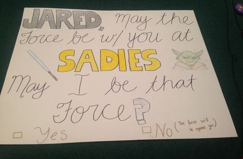 Star Wars fan Sadie's proposal Star Wars Sadies Proposal, Star Wars Promposal, Sadie's Proposal, Sadies Ideas, Dance Asks, Sadies Proposal, Dance Proposals, School Dance Ideas, Dance Posters