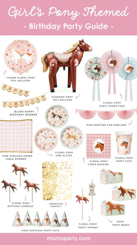 Create a magical moment for your little girl with these darling pony themed party supplies and decorations at Momo Party. Perfectly designed for any girl’s birthday, these adorable party supplies include pink floral touches, gingham checkers and the cutest ponies around! Check out momoparty.com for more themed party supplies and decorating ideas! Pony Themed Birthday Party, Girl Horse Party, Girl Horse Birthday Party, Happy Birthday Harry Potter, Themed Birthday Party Ideas, Girl Pony, My Little Pony Birthday Party, Pony Birthday Party, Horse Birthday Parties