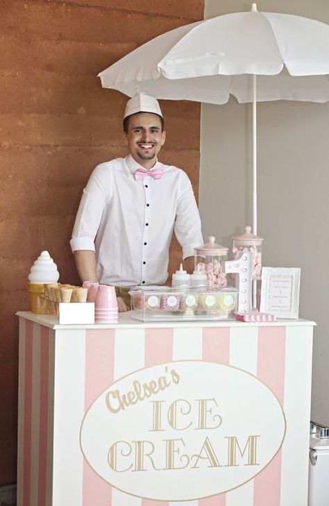 Pink Ice Cream Birthday Party, Ice Cream Party Set Up, Elegant Ice Cream Party, Ice Cream Cart Birthday Party, Ice Cream Dessert Table, Vintage Ice Cream Party, Ice Cream Cart Party, Ice Cream Party Sign, I’ve Cream Cart