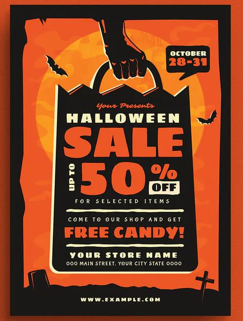 Halloween Sale Poster, Halloween Layout Design, Halloween Ads, Claire Wendling, Arabic Posters, Halloween Discount, Halloween Layout, Halloween Flyer, Publicidad Creativa