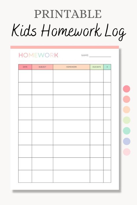 Printable Kids Homework Log, Homework Tracker, Homeschool Log, Child's Homework Checklist | Printable Planner by  Steve Morris Homework Log Template Free Printable, Homework Checklist Printable Free, Homework Reminder, Social Pedagogy, Homework Paper, Homework List, Homework Quotes, Homework Organizer, Homework Planner Printable