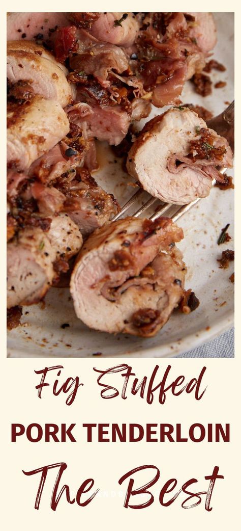 Fig Stuffed pork tenderloin sliced on a platter. Stuffed Pork Tenderloin Recipes, Pork Tenderloin Recipes In Oven, Pork Tenderloin Stuffed, Baked Pork Tenderloin, Classic Pot Roast, Healthy Christmas Recipes, Stuffed Pork, Indulgent Food, Tenderloin Recipes