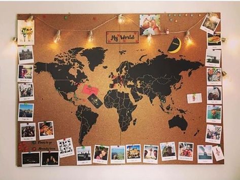 World Map Decor, Dekorasi Kamar Tidur, Map Decor, Travel Map, Travel Wall, Travel Maps, Map Wall, Travel Decor, Cork Board