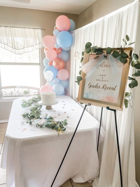 Gender Reveal Guest Table Set Up, Gender Reveal Simple Decorations, Gender Reveal Table Set Up Decoration, Simple Gender Reveal Decorations, Gender Reveal Table Set Up, Gender Reveal Table Decor, Gender Reveal Table Decorations, Simple Gender Reveal Ideas, Gender Reveal Table