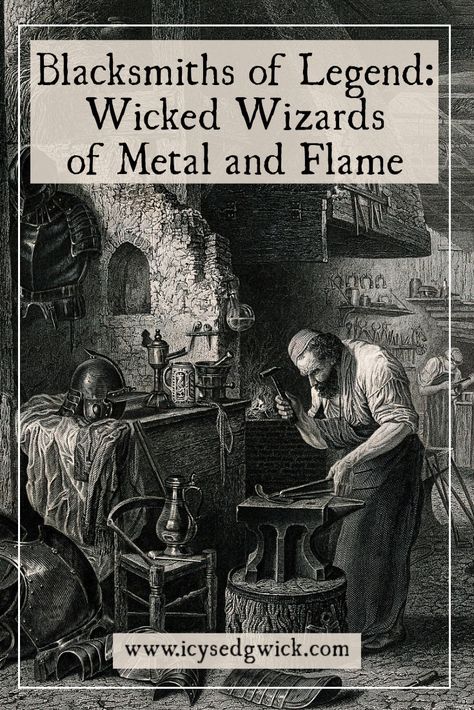 Blacksmiths have long been revered and feared thanks to their skills with fire and metal. In legend, saints and sinners play the role of smith. Learn more about these legendary blacksmiths here. Blacksmith Wallpaper, Fantasy Village, Saints And Sinners, Exterior Painting, Brothers Grimm, Iron Age, Metal Shop, Metal Art Projects, Folk Tales