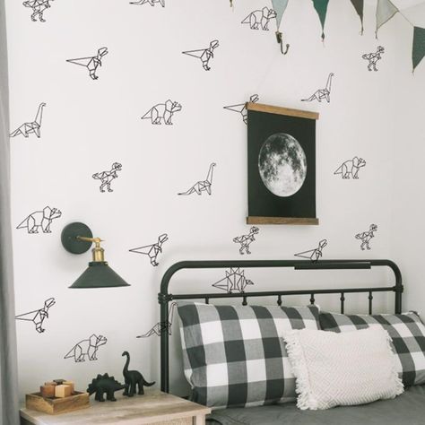 PRICES MAY VARY. 5 sheets Dinosaur wall stickers, each sheets with a total size of 20 cm * 30 cm (7.87 inches * 11.81 inches). PREMIUM QUALITY MATERIAL: Install vinyl wall decals to doors, painted walls or any smooth, flat, dry, dust-free surface in one simple step. Easy to peel and stick. Translucent material, both sides can be visited. The simple and stylish black and white color scheme and light pastel shades with dinosaur pattern design is perfect for a little boy's bedroom or nursery and ca Bedroom Stickers, Dinosaur Wall Decals, Dinosaur Bedroom, Cute Decorations, Kids Room Wall Stickers, Children Room Boy, Dinosaur Wall Stickers, Neutral Room, Kids Beds