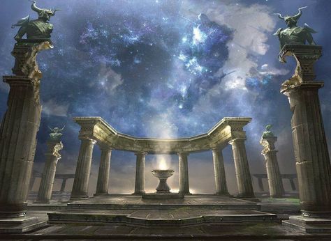 Greek Pantheon, Greek Temple, Mtg Art, Arte Alien, Ganpati Decoration, New Fantasy, Park Art, Ancient Temples, Greek Myths