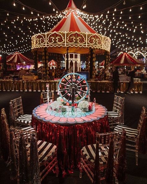 Carnival Themes Are The Next Big Trend In Weddings & We Can Bet You On This! | WeddingBazaar Carnival Wedding Theme, Circus Themed Party, Creative Wedding Centerpieces, Wedding Decorations Pictures, Themed Wedding Decorations, Cocktail Decoration, Circus Wedding, Dark Circus, Circus Theme Party