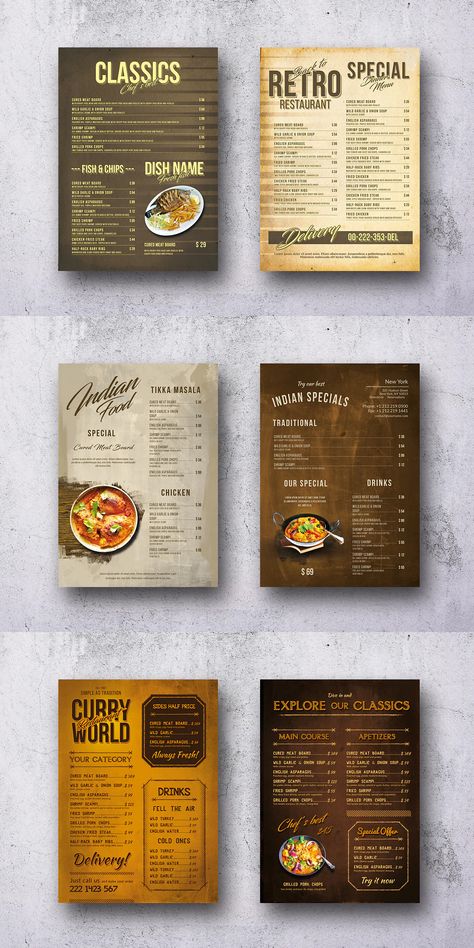 Vintage Single Page Menu Bundle Template PSD Rustic Restaurant Menu Design Ideas, Country Menu Design, Vintage Menu Design Ideas, Menu Catalogue Design, One Page Menu Design, Fancy Menu Design, Rustic Menu Design, Retro Menu Design, Unique Menu Design