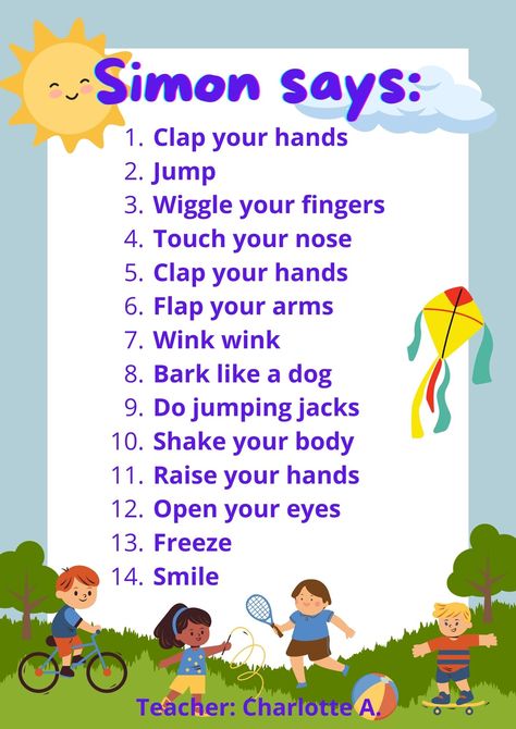 Simon Says for ESL Kids created by Charlotte A. Simon Says Game, Esl Kids, African Traditional Wear, House Cleaning Checklist, Kids Create, Cleaning Checklist, English Class, By Charlotte, Traditional Wear