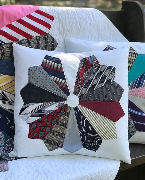 Use Neckties to Make a Memory Pillow - Quilting Digest Memory Keepsake Ideas, Homespun Quilts, Necktie Projects, Memory Pillow From Shirt, Tie Quilts, Memory Items, 4h Projects, Necktie Quilt, Tie Pillows