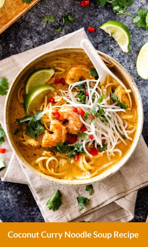 Restorative Ginger-and-turmeric Noodle Soup, Prawn Laksa Recipe, Laska Soup Recipe, Prawn Laksa, Coconut Curry Noodle Soup, Curry Broth, Chicken Laksa, Laksa Recipe, Laksa Soup