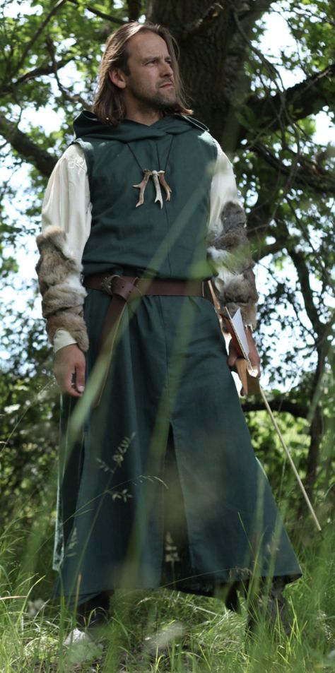 Larp Fashion, Hooded Tunic, Medieval Clothing, Linen Tunic, Long Tunic, Middle Ages, Larp, Bradley Mountain, Green Cotton