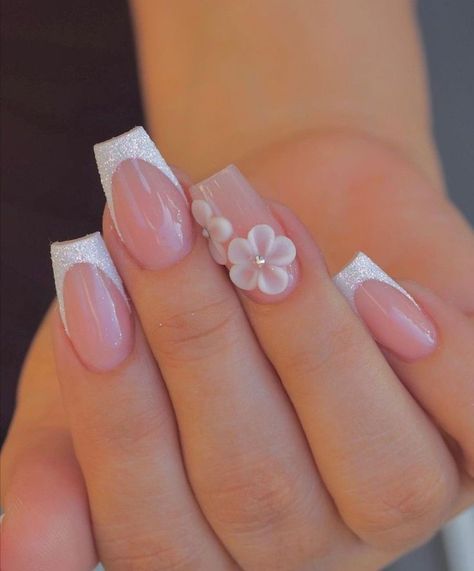 Purple Wedding Nails, Sweet 16 Nails, Nails With Flowers, Quinceanera Nails, Cute Simple Nails, Girly Acrylic Nails, French Tip Acrylic Nails, Simple Acrylic Nails, Short Square Acrylic Nails