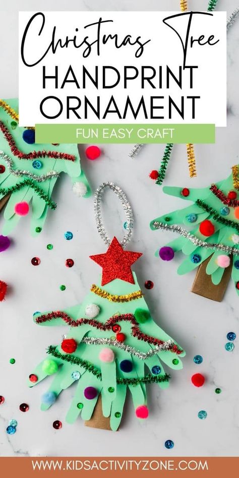 Looking for a fun, easy craft that involves the little ones? Let me tell you about the Handprint Christmas Tree Ornament. It's simple to make, you barely need any supplies, and the end result? Adorable! I mean, who wouldn't cherish those cute baby handprints? It's fantastic for preschool or kindergarten crafts, homeschooling, or as a special homemade gift for the grandparents. And of course, it's just a joyful way to get into the Christmas spirit with your little ones. Toddler Handprint Christmas Ornaments, Two Year Old Christmas Ornament, Handmade Toddler Christmas Ornaments, Homemade Toddler Christmas Ornaments, Handprint Christmas Tree Ornament, Kid Christmas Crafts Handprint, Handprint Christmas Tree Craft, Easy Toddler Crafts Christmas, Hand Ornaments For Kids