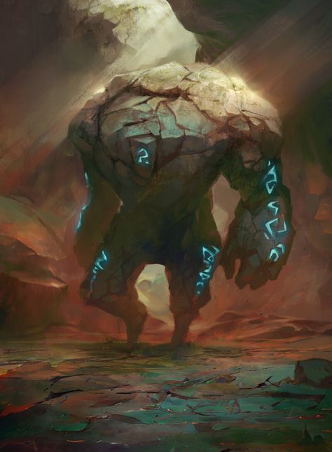 Stone Golem Concept Art, Elemental Creature Art, Golem Fantasy Art, Golem Art, Earth Elemental, Cool Monsters, Monster Concept Art, Dnd Art, Dungeons And Dragons Homebrew