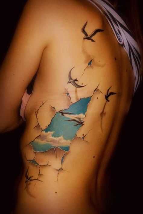 Cracked tattoo Ripped Skin Tattoo, Tato 3d, Best 3d Tattoos, Tatoo 3d, Amazing 3d Tattoos, Sky Tattoos, Kunst Tattoos, Sick Tattoo, Weird Tattoos